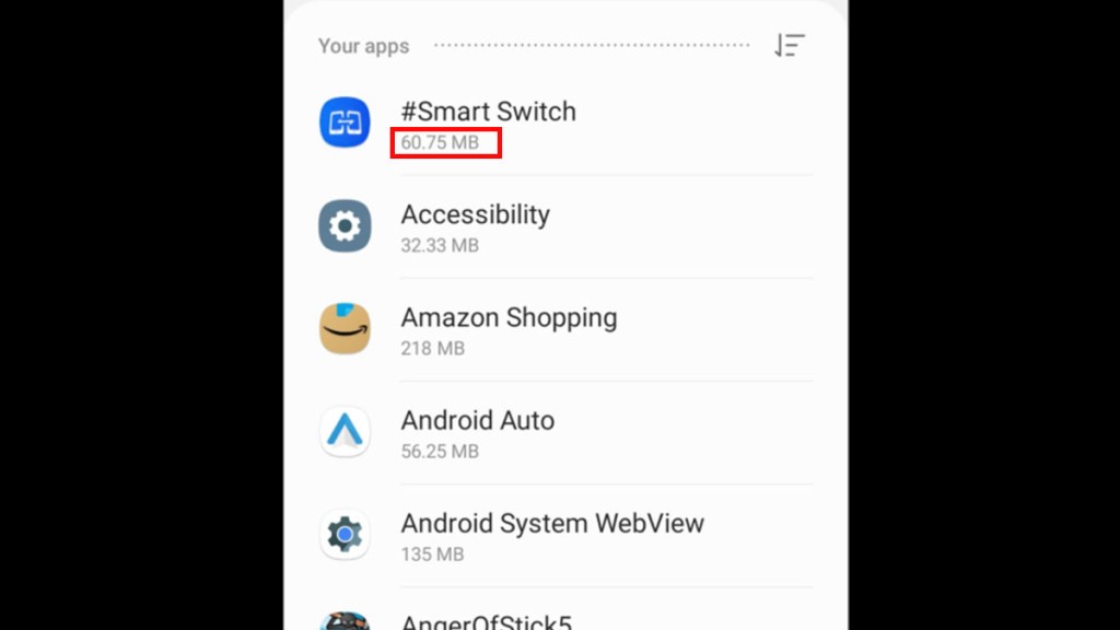 Android Cache Storage List Settings