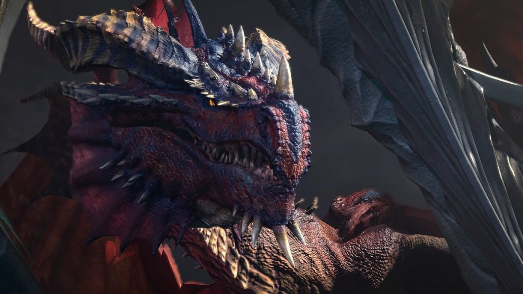 Baldur's Gate 3 : un gros plan d'un dragon de couleur rouge.