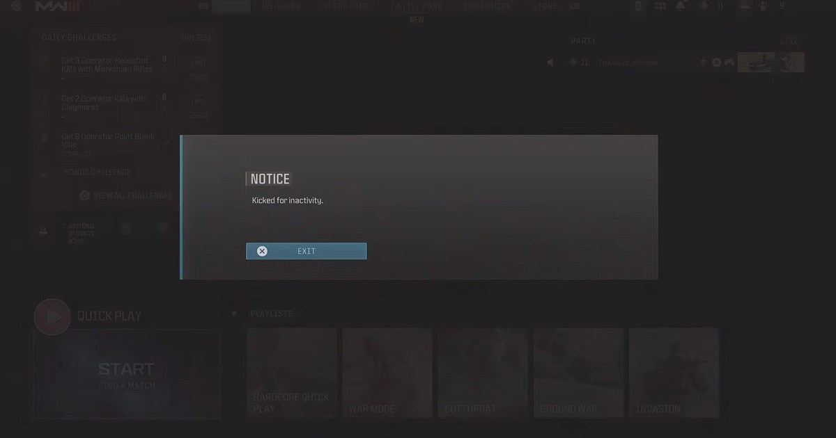 MW3 Kicked For Inactivity Bug Fix for Modern Warfare 3 GameRevolution