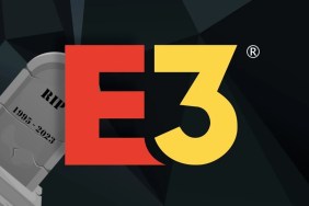 The E3 logo with a gravestone behind it that says "RIP, 1995-2023."