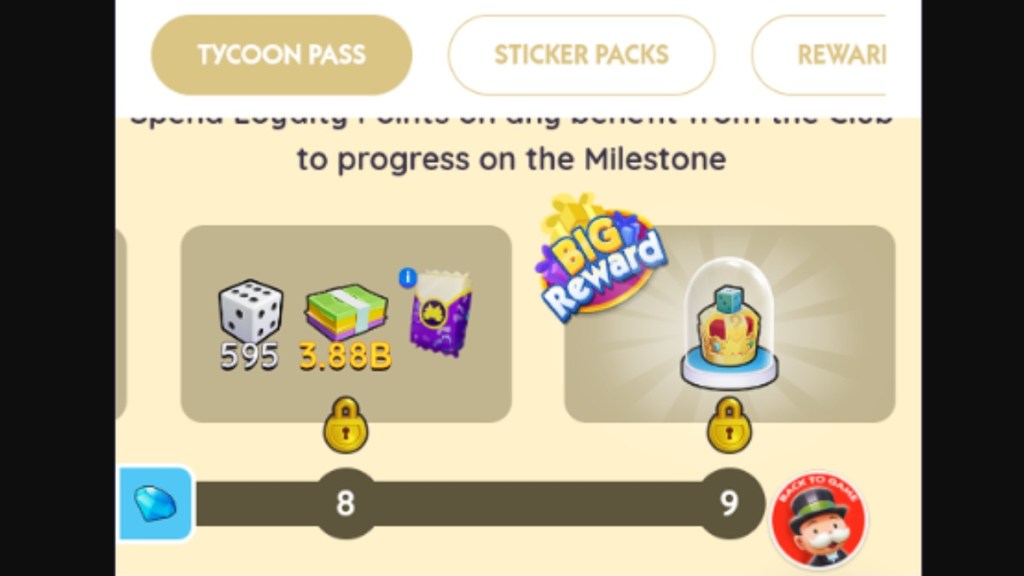 Monopoly Go Tycoon Club Pass Loyalty Points Big Reward Galaxy Sticker Pack