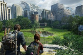 The Last of Us: Joel and Ellie look out at some distant giraffes.