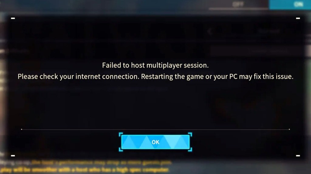 Palworld failed to host multiplayer session error message