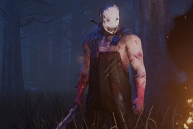 Dead by Daylight: a masked killer being lit by a campfire.