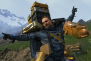 Death Stranding: Sam on a hill posing with his arms stretched out.