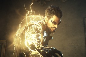 Deus Ex: Adam Jensen with electricity sparking from his arm.