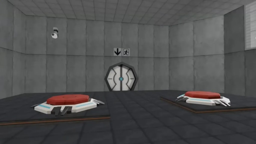 Portal: low resolution renderings of two floor buttons and a door.