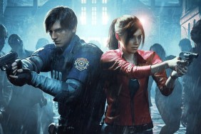 Resident Evil 2 Remake: Leon and Claire pointing their guns off-screen.