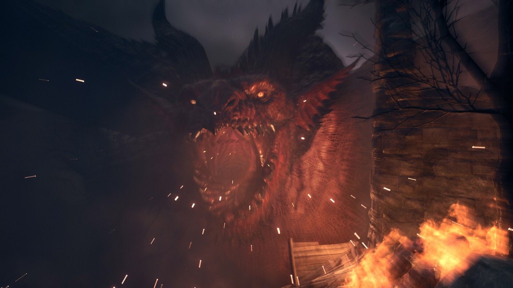 Dragon's Dogma 2: a huge drag lets out an angry roar towards the camera.