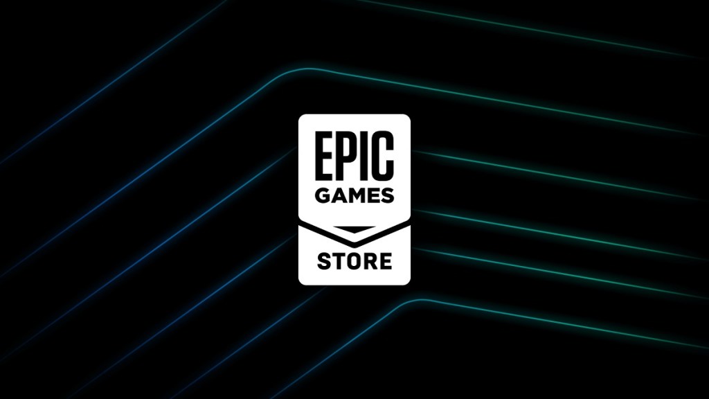 Epic Games Store logo on a black background with green lines.