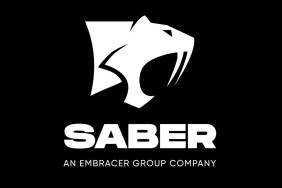 Saber Interactive "tiger" logo on a black background.