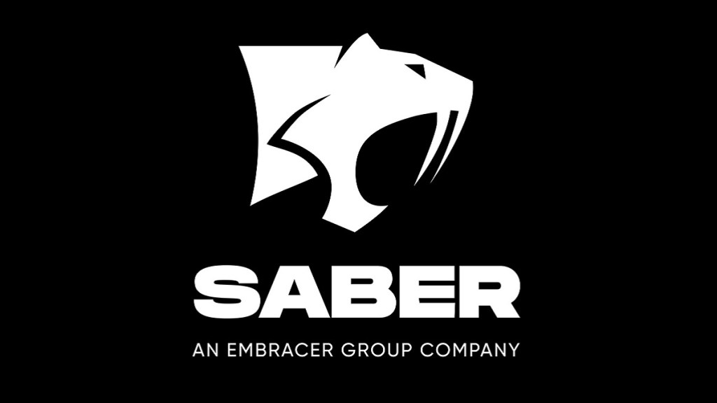 Saber Interactive "tiger" logo on a black background.