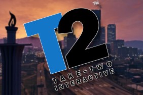 The Take-Two Interactive logo with a GTA 5 skyline behind it.