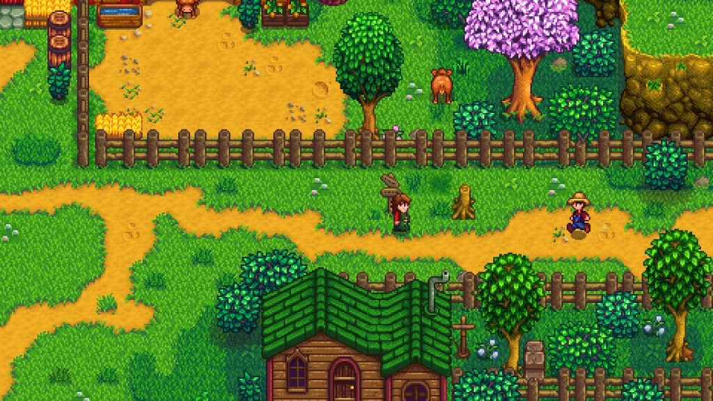 Stardew Valley: the player heading towards Marnie outside her farm.